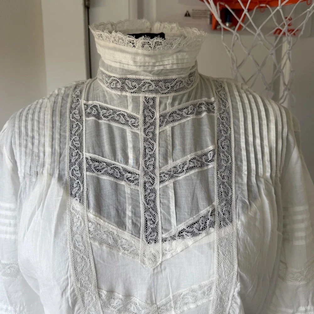 Polo Ralph Lauren Cream Lace Pintuck Edwardian Maxi Dress Vintage Style Size 4 - Picture 4 of 16